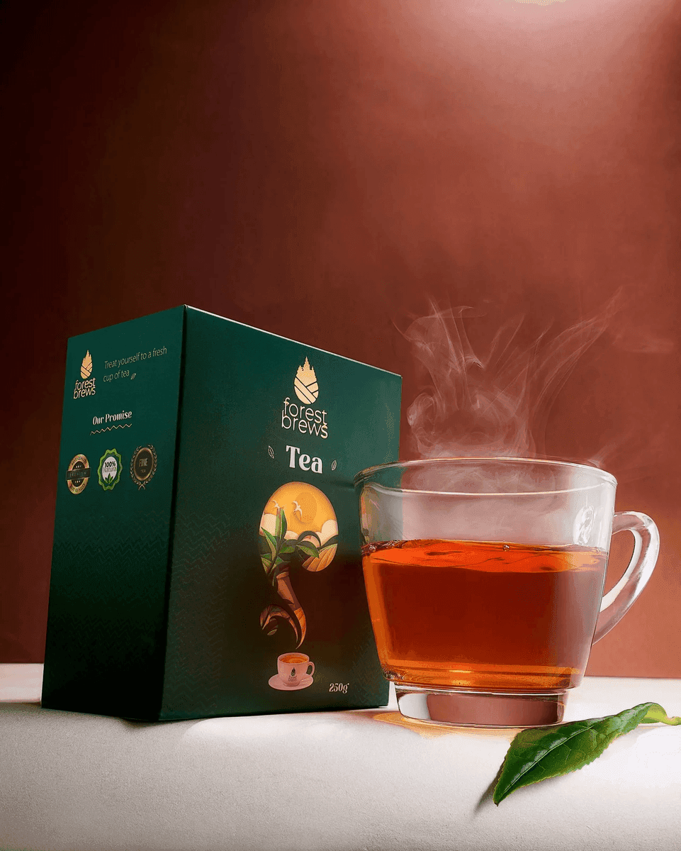 Forest Brews Tea 250g with a cup of freshly brewed tea